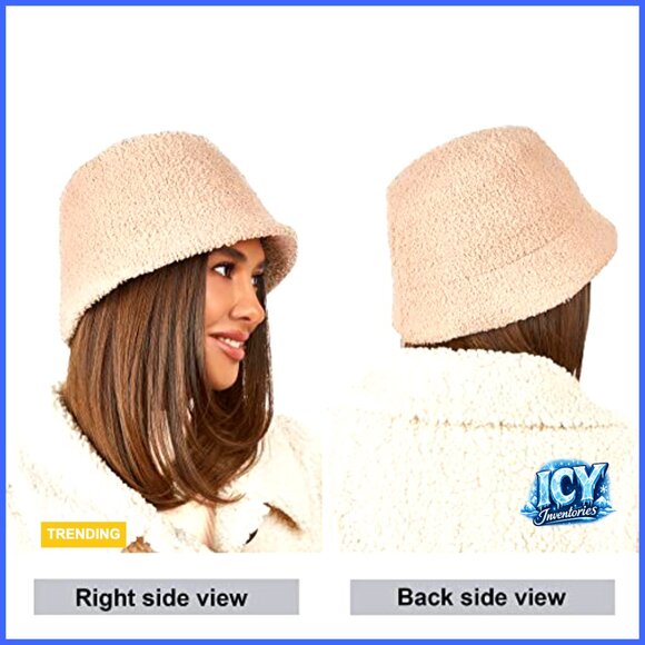 Adjustable Faux Fur Bucket Hat, Sherpa Lined, One Size Fits Most, Winter